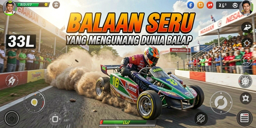 Screenshot gameplay 33L menampilkan balapan yang mendebarkan dan mobil berkecepatan tinggi.