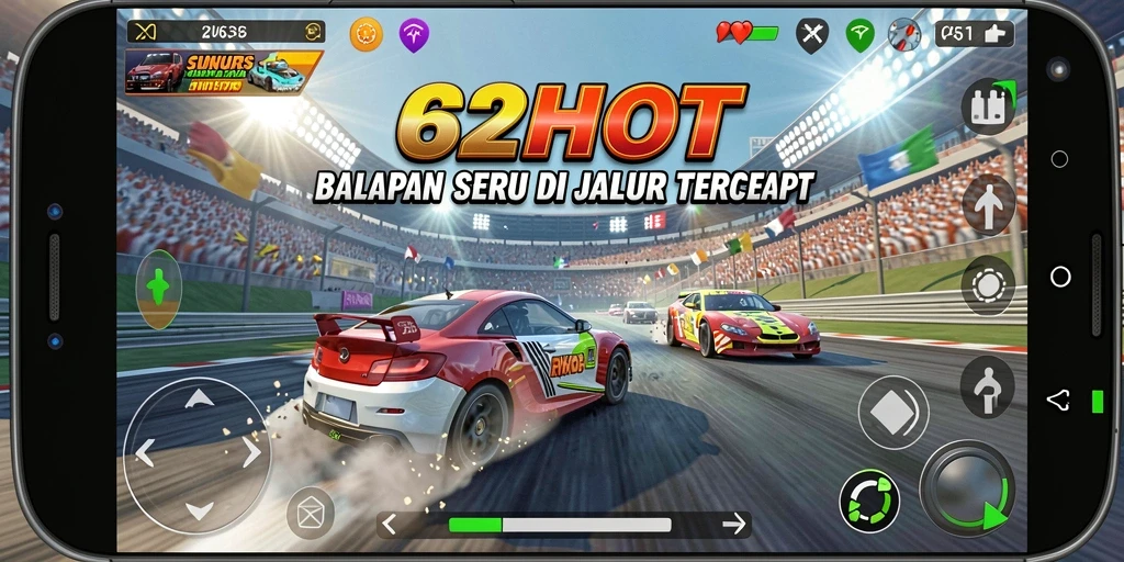 Screenshot gameplay 62HOT yang menunjukkan aksi balapan yang mendebarkan.