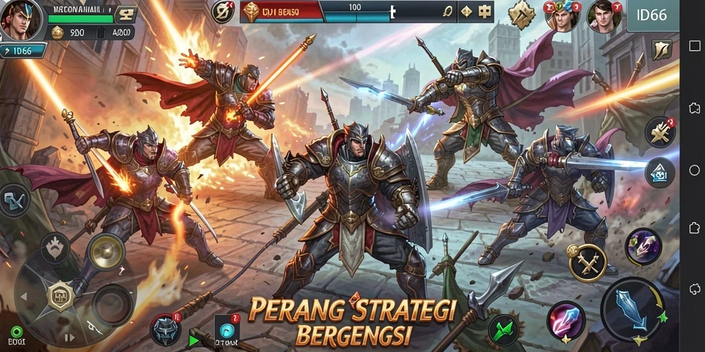 Tampilan gameplay ID66 yang menampilkan pertempuran strategi yang mendebarkan.