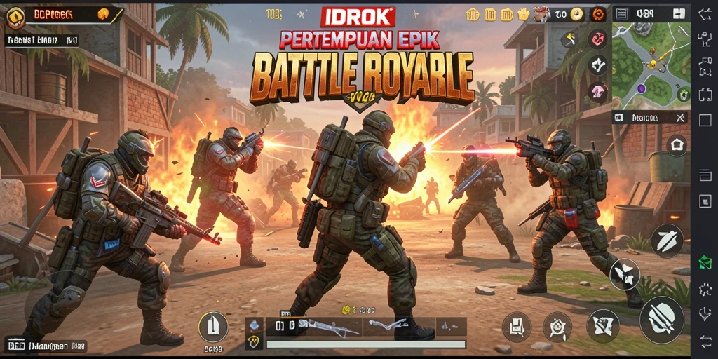 Tampilan gameplay seru di IDROK, pertarungan Battle Royale mendebarkan.