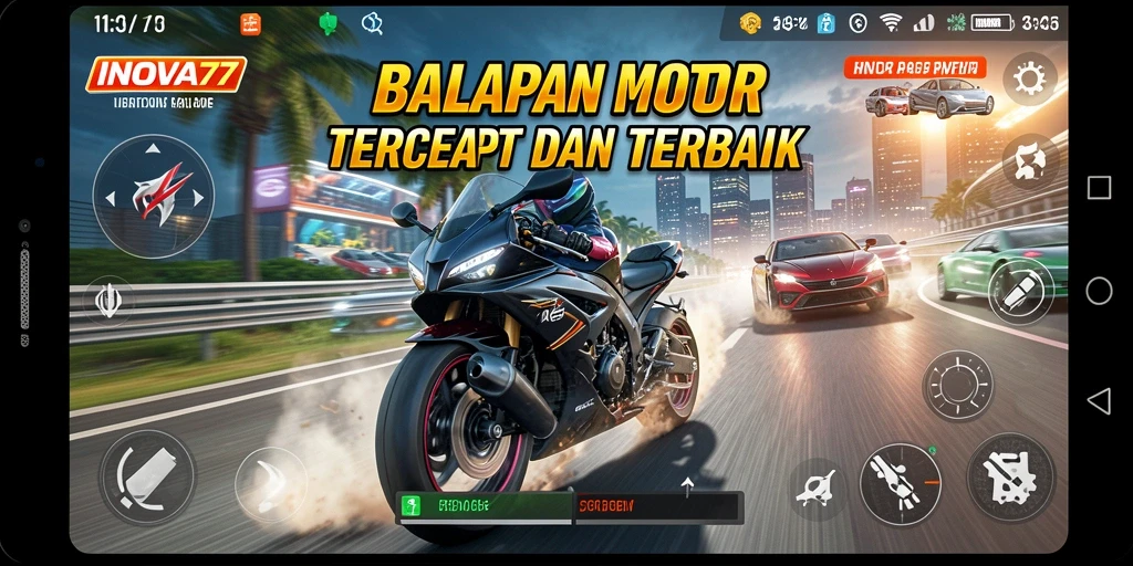 Gameplay mendebarkan dengan balapan motor yang cepat dan intens.