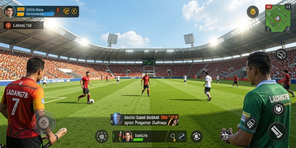 Screenshot gameplay <strong>LADANG78</strong> yang menunjukkan aksi seru di lapangan sepak bola.