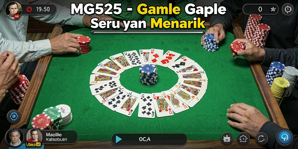 Screenshot MG525 menunjukkan gameplay Gaple yang seru dengan antarmuka yang menarik.