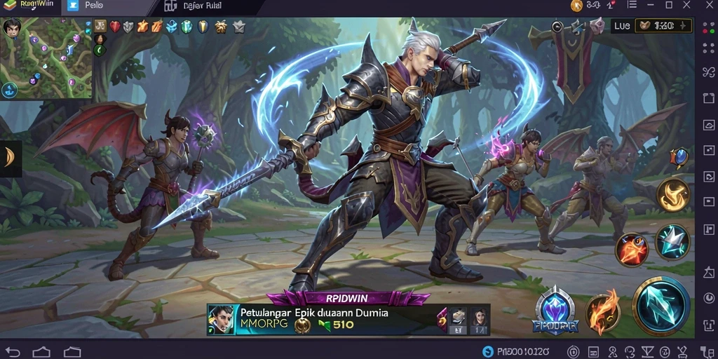 Screenshot utama RPIDWIN menampilkan aksi seru dalam pertempuran MMORPG.
