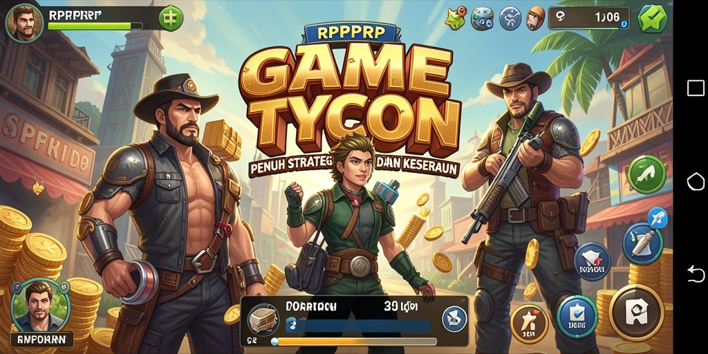 Screenshot gameplay RPRPRP menampilkan berbagai elemen manajemen yang menarik.