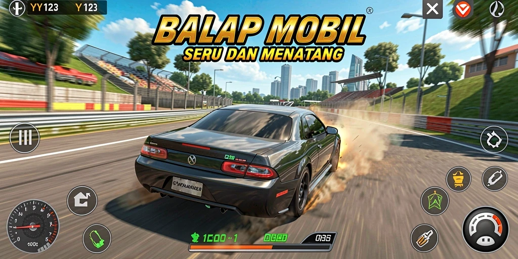 Tampilan gameplay seru dari balapan mobil di YY123 yang mendebarkan.