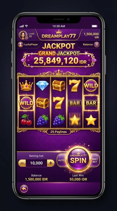 Screenshot aplikasi dreamplay77 yang menunjukkan berbagai kategori aplikasi tersedia.